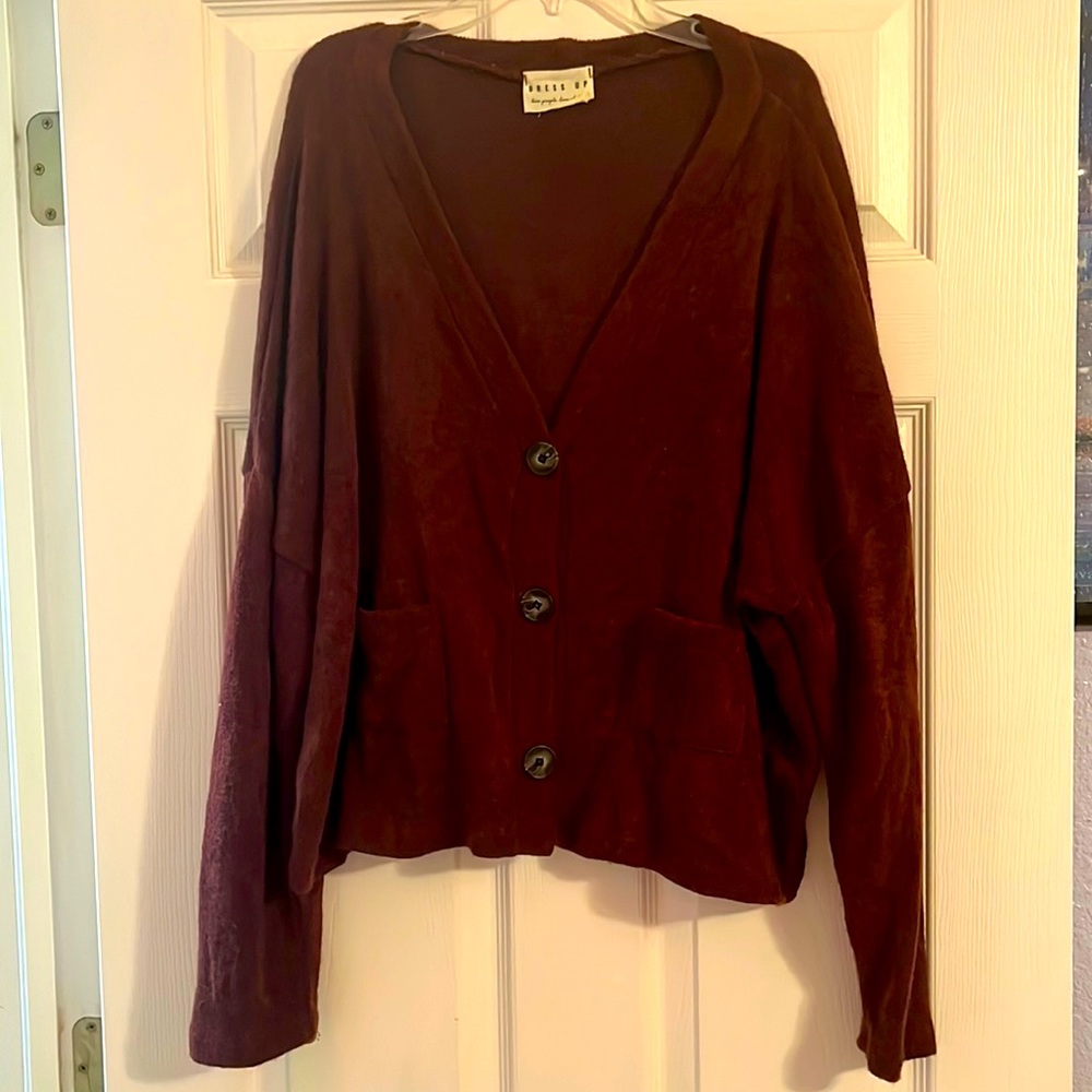 Dress Up brand, dark red/burgundy button-up cardigan